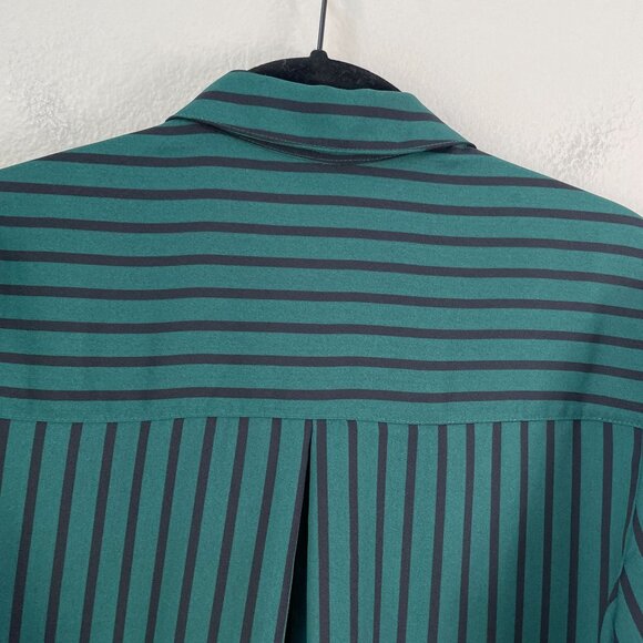 Express Portofino Shirt Womens Small Green Black Striped Button Up Blouse Top - Picture 7 of 7